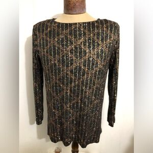 Women’s Vintage Black with Gold,Silver,Bronze Textured Sparkly Top. Size Medium.